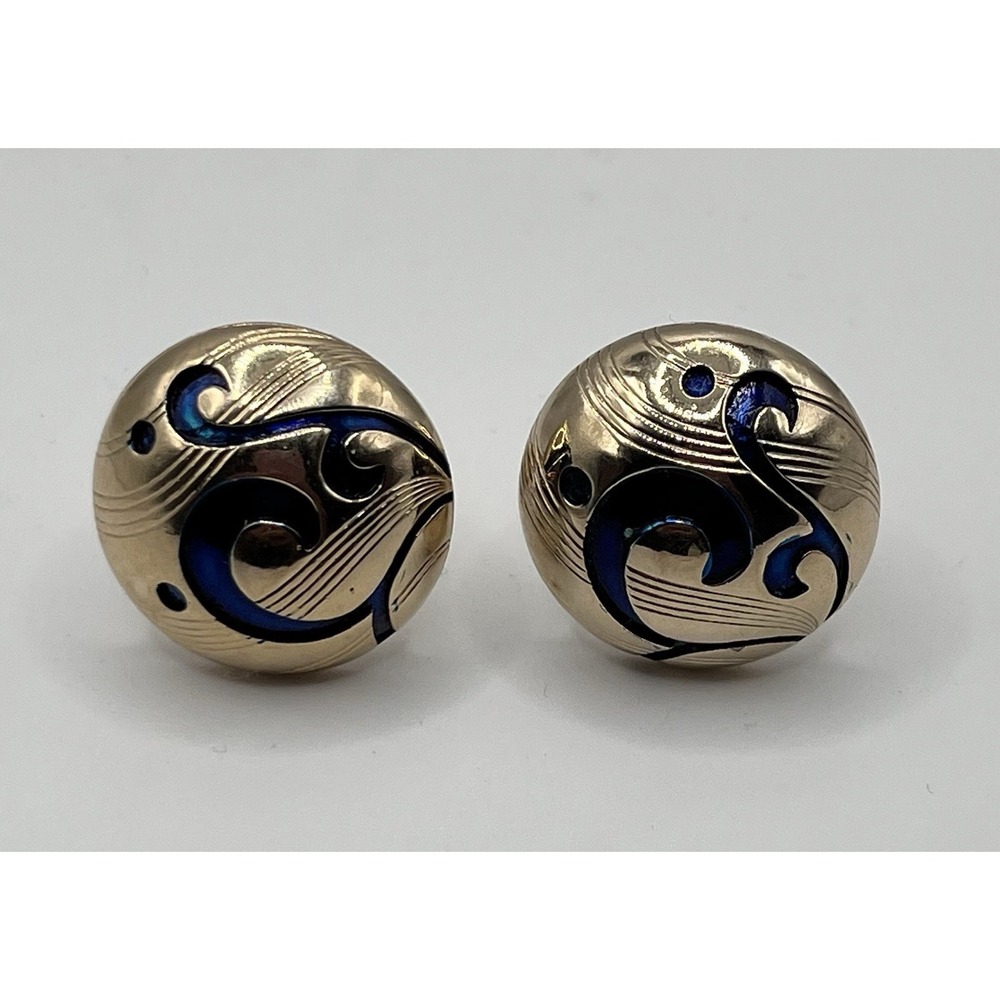 Vintage Kreisler Craft Goldtone Blue Enameled Domed  Approx. 3/4" Cufflinks